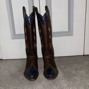 Brown and Blue Western Cowboy Boots